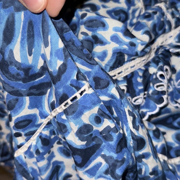 House of Harlow 1960 Blue Floral Eyelet Ruffle Dress Small Smocked Tiered A-Line - Picture 8 of 8